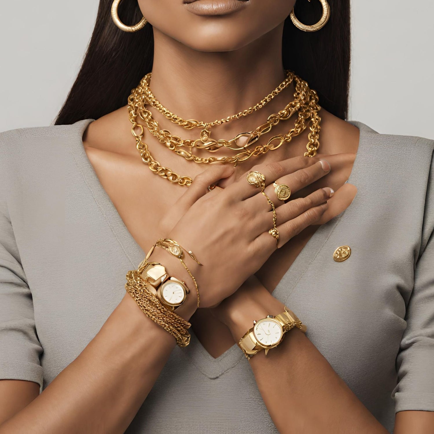 Elegant jewelry collection featuring assorted necklaces, earrings, and bracelets in various styles