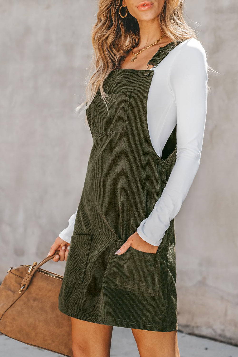 Stylish Corduroy Overall Dress with Pockets