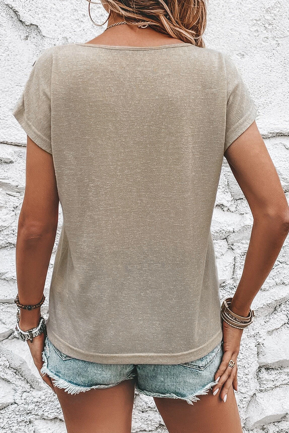 Versatile Solid Color Button Tee
