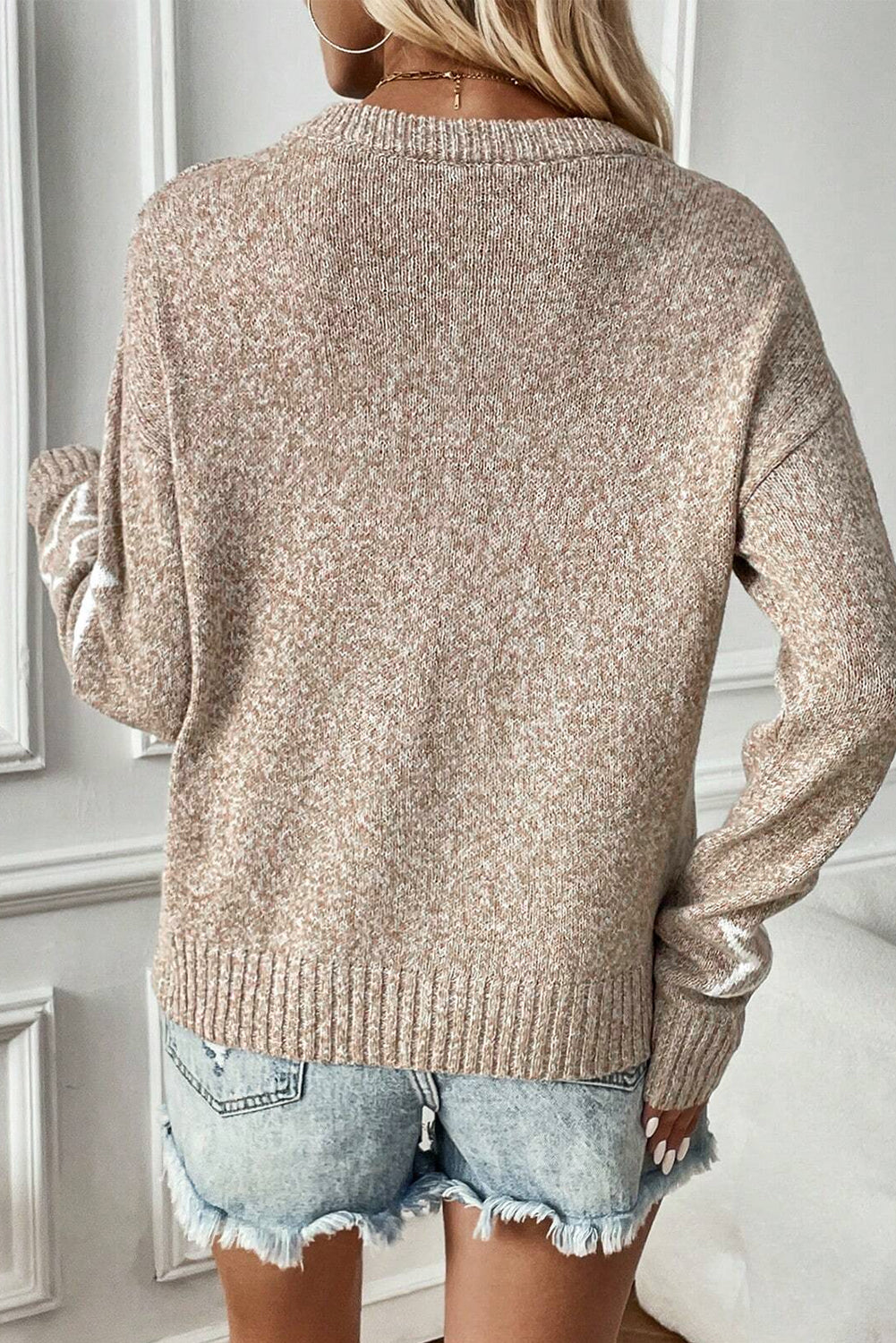 Celestial Chic: Khaki, Gray, Green Sweater