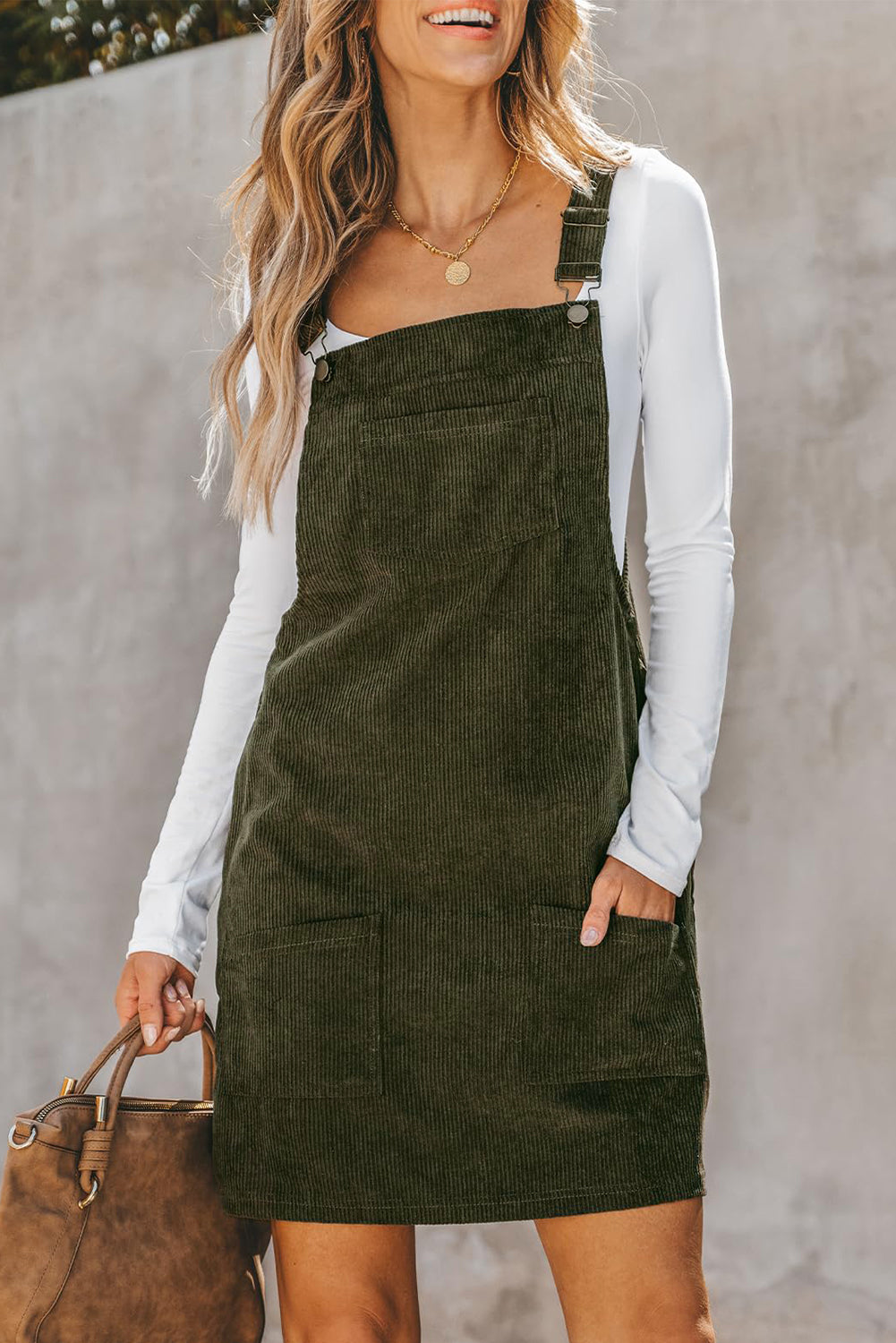 Stylish Corduroy Overall Dress with Pockets