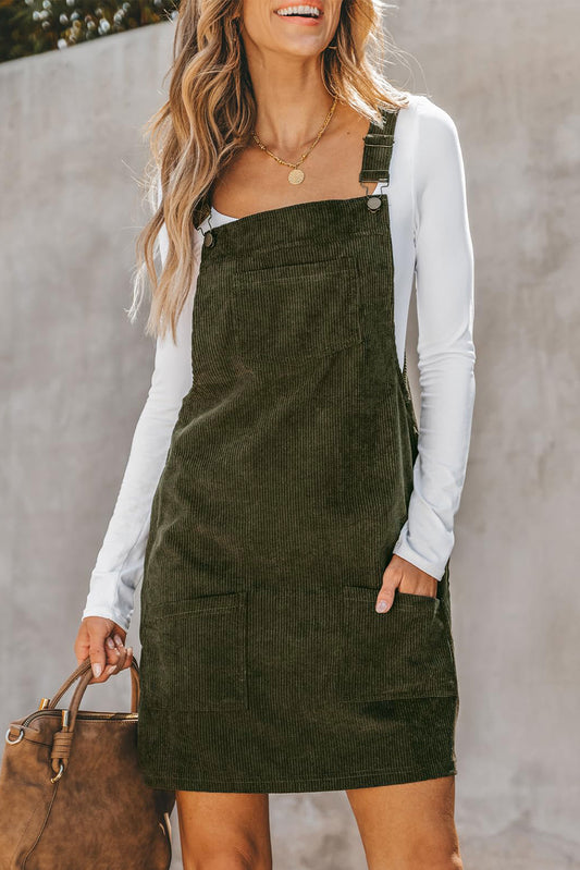 Stylish Corduroy Overall Dress with Pockets