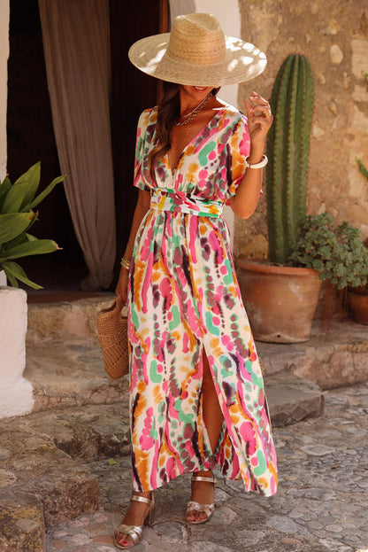 Bohemian V - Neck Side Split Dress - The Charming Petite