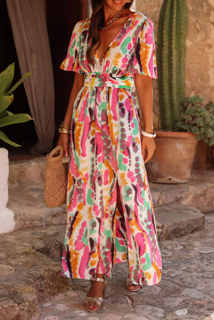 Bohemian V - Neck Side Split Dress - The Charming Petite