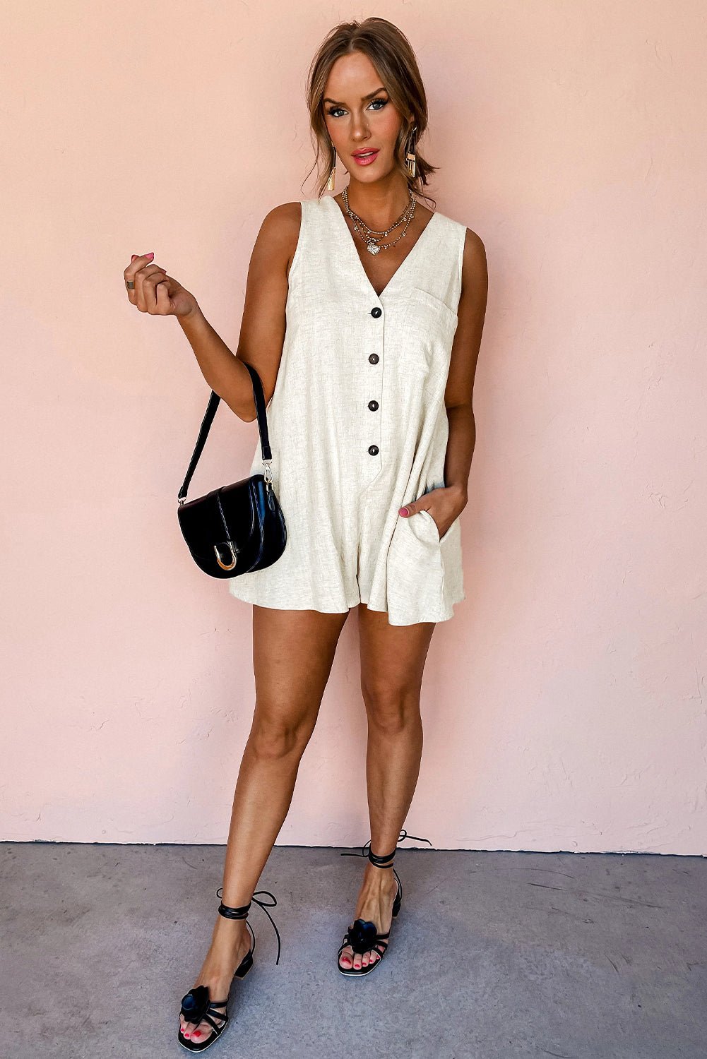 Chic Beige Romper: Summer's Must - Have Outfit - The Charming Petite