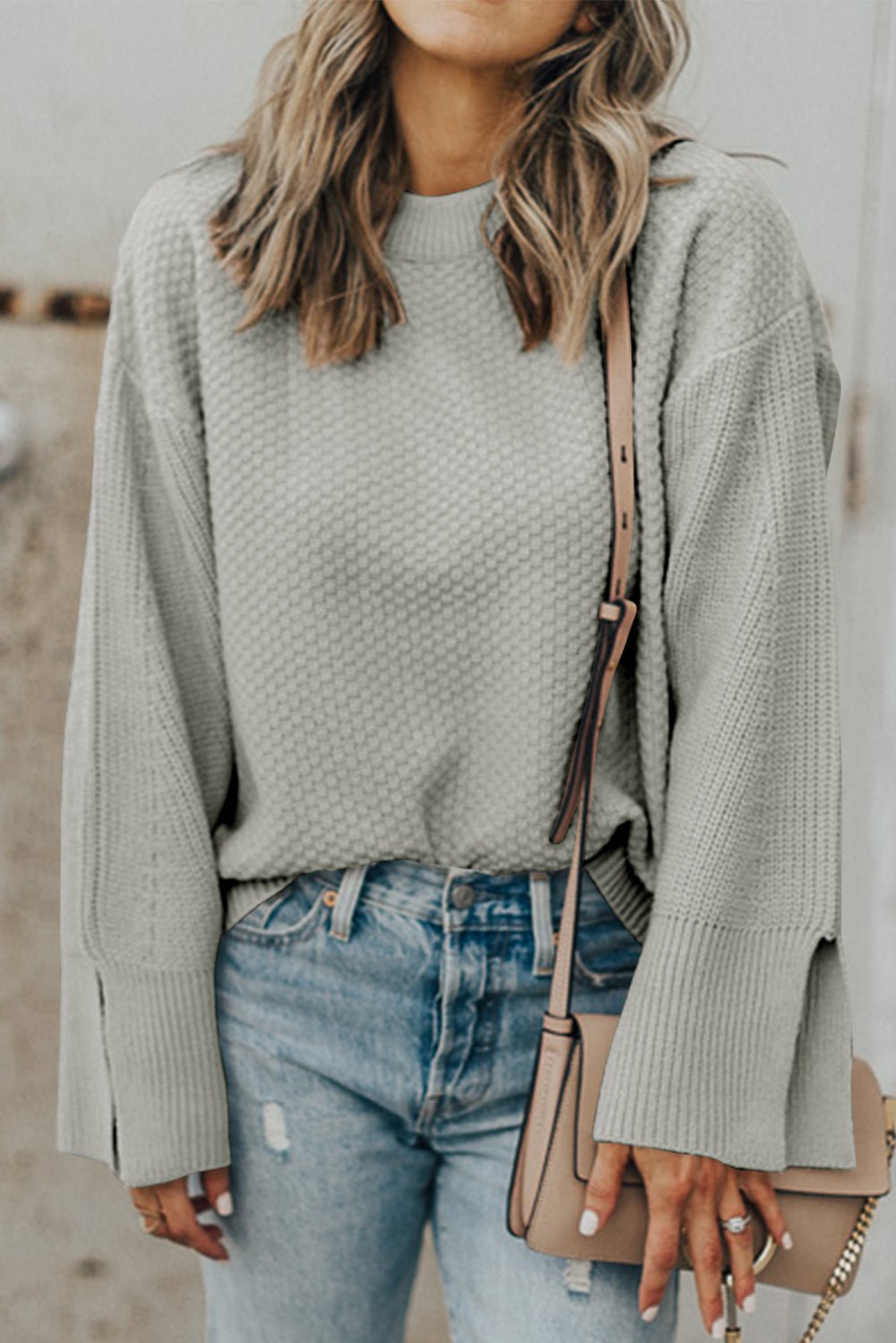Chic Textured Knit Split Cuff Sweater - The Charming Petite
