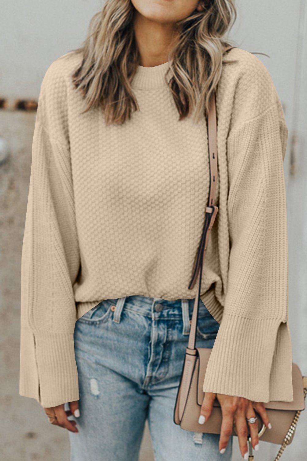 Chic Textured Knit Split Cuff Sweater - The Charming Petite