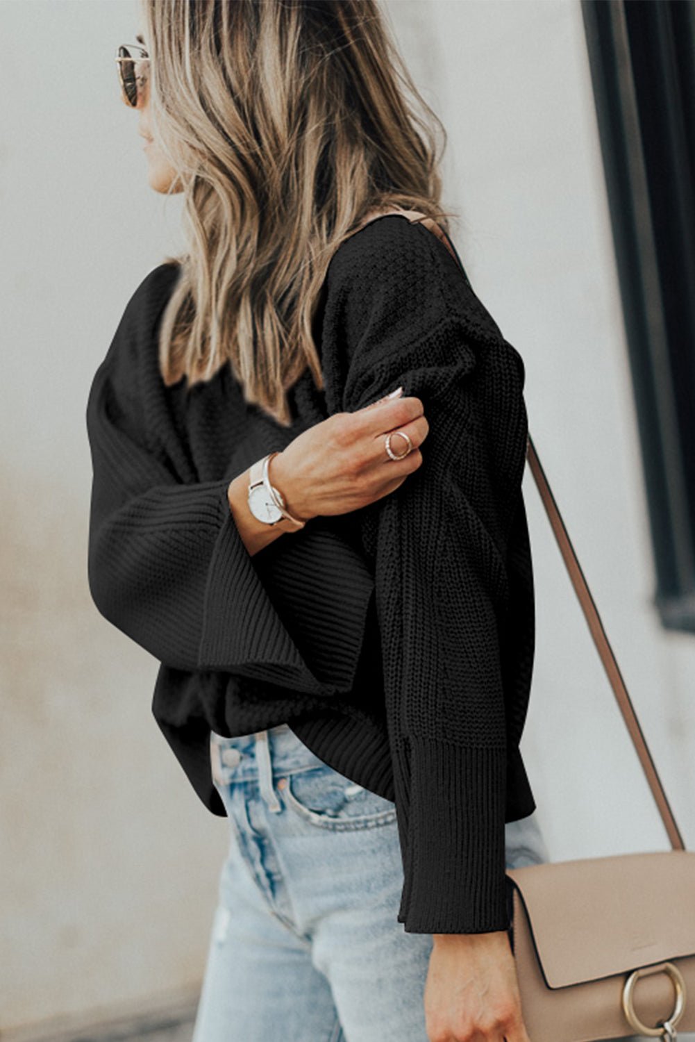 Chic Textured Knit Split Cuff Sweater - The Charming Petite