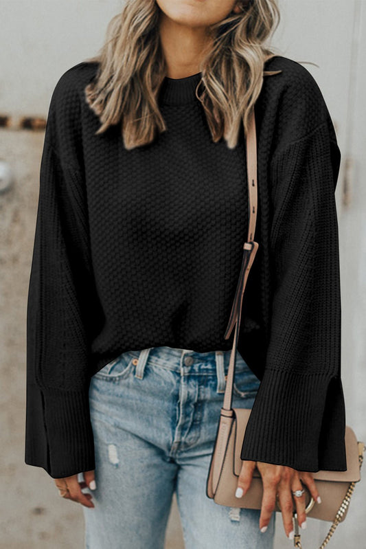 Chic Textured Knit Split Cuff Sweater - The Charming Petite