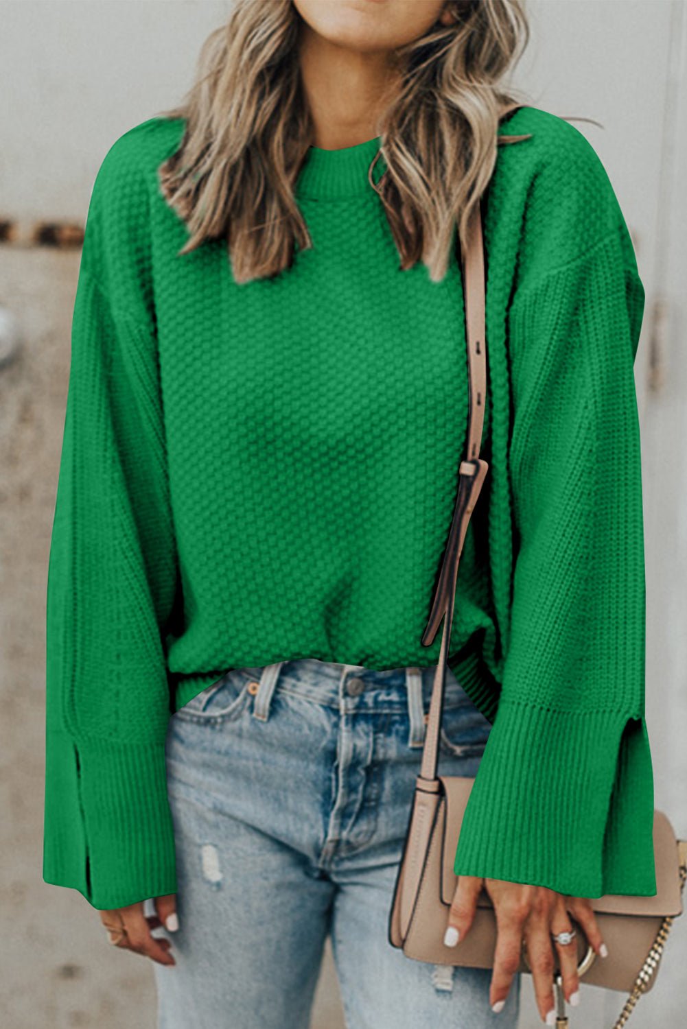 Chic Textured Knit Split Cuff Sweater - The Charming Petite