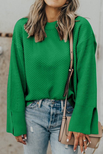 Chic Textured Knit Split Cuff Sweater - The Charming Petite