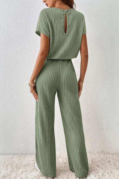 Comfortable Short Sleeve Rib Knit Jumpsuit - The Charming Petite