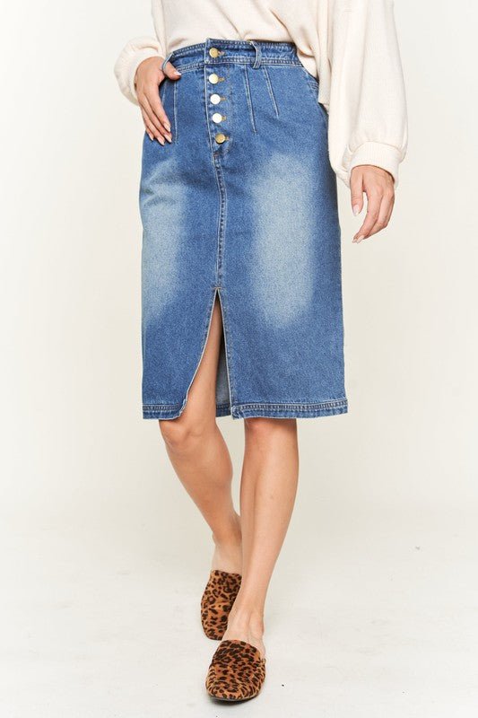 Front Slit Denim Skirt: Casual Chic - The Charming Petite