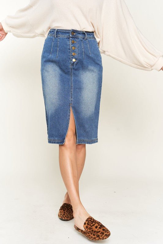 Front Slit Denim Skirt: Casual Chic - The Charming Petite