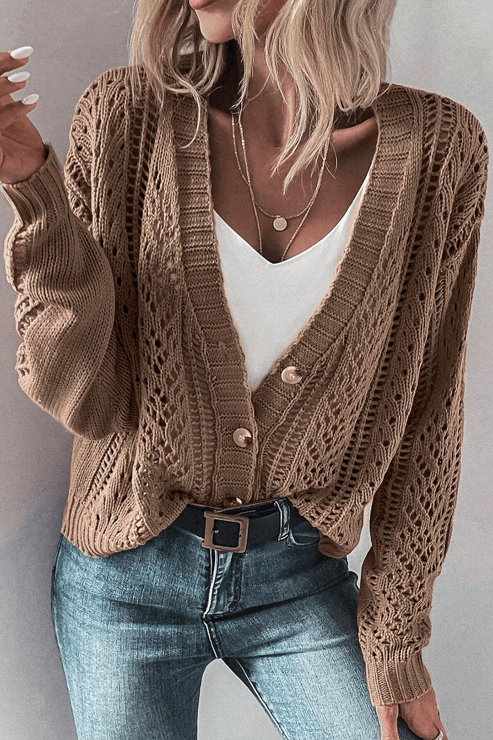 Real Teal Hollow Knit Drop Shoulder Cardigan - The Charming Petite