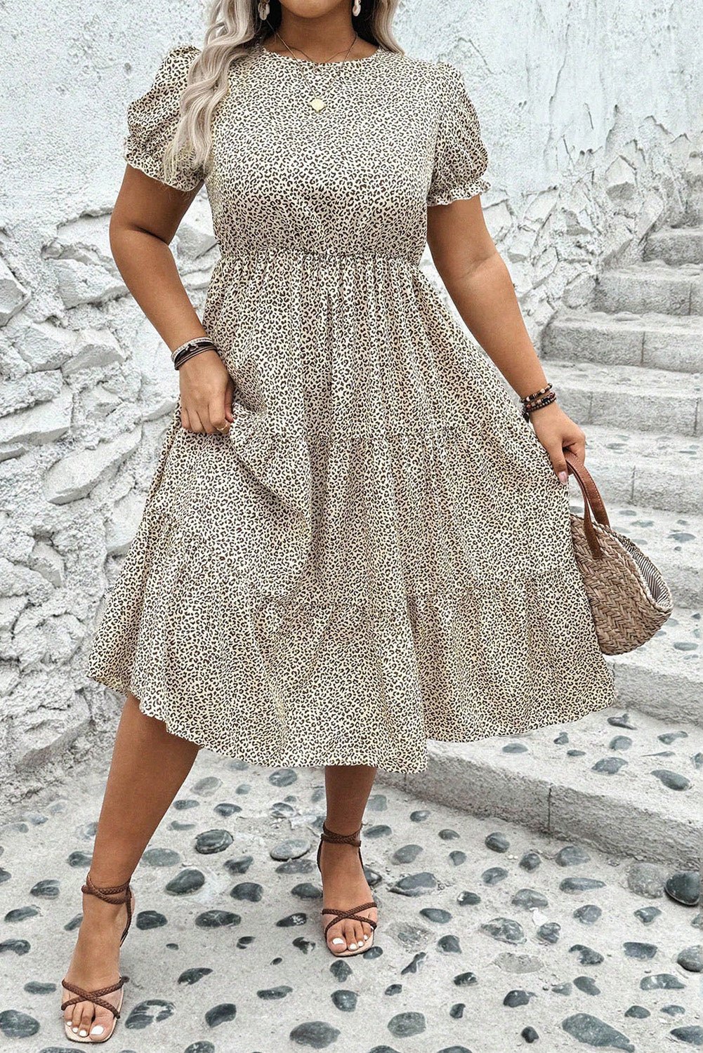 Stylish Beige Plus Size Dress - The Charming Petite