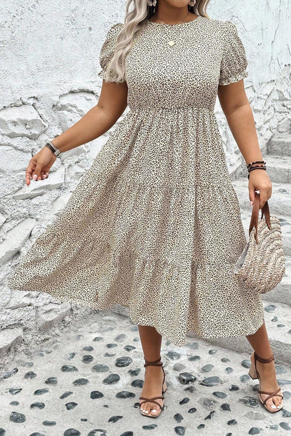 Stylish Beige Plus Size Dress - The Charming Petite
