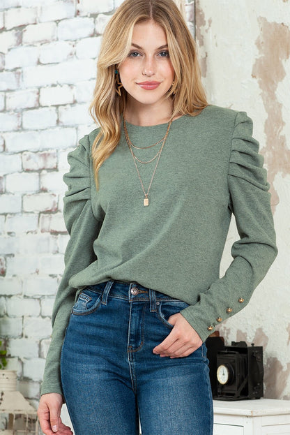 Stylish Puff Sleeve Button - Detail Top - The Charming Petite