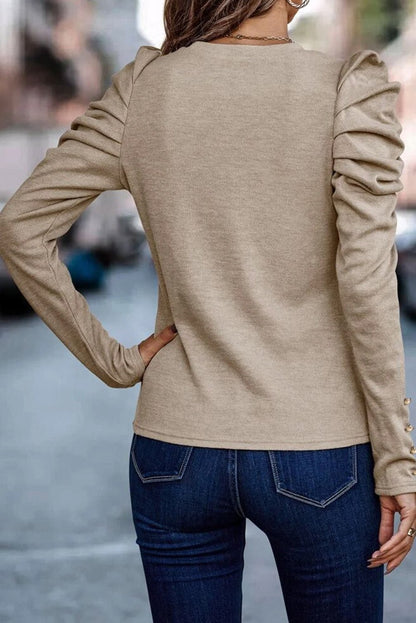 Stylish Puff Sleeve Button - Detail Top - The Charming Petite