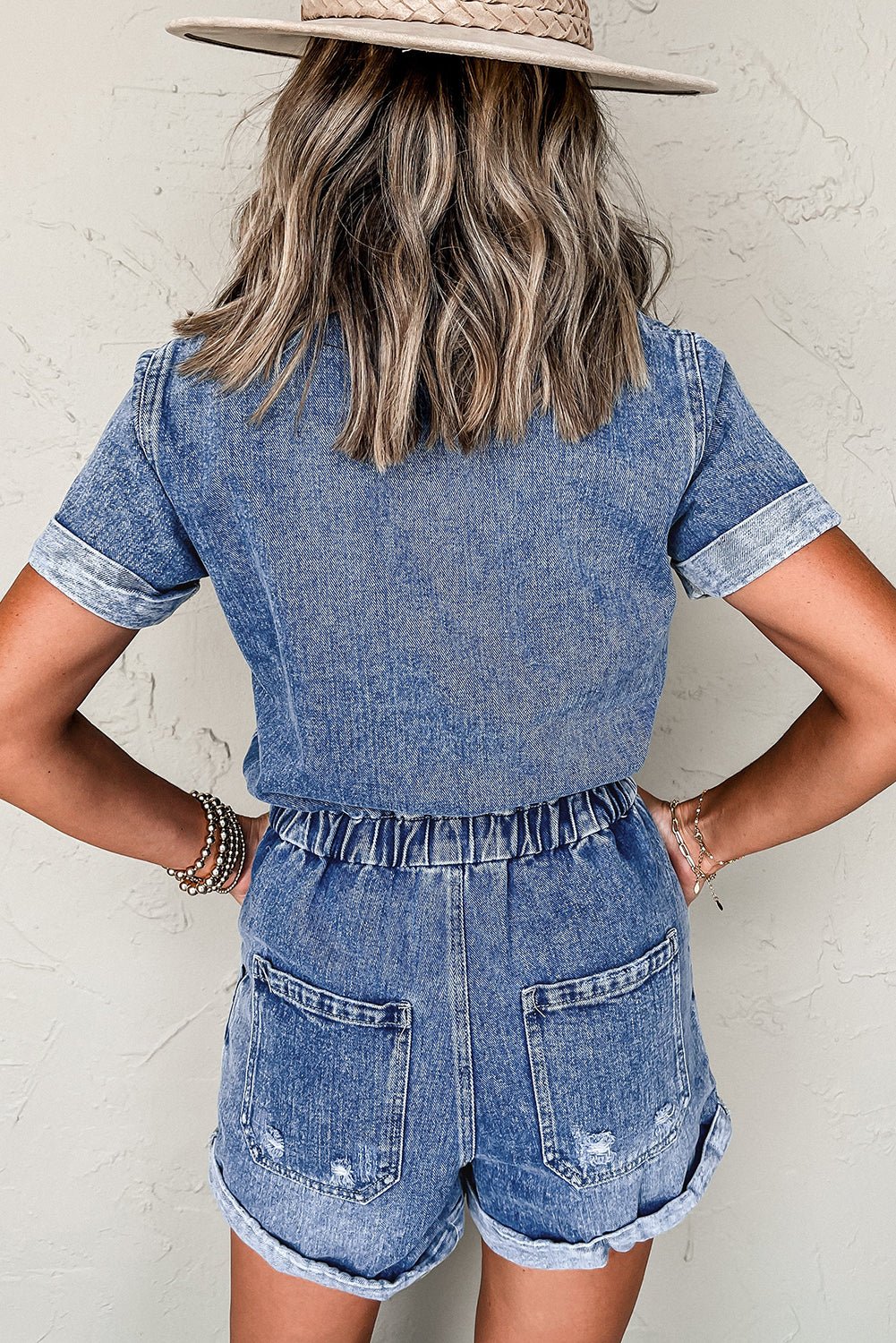 Versatile Dusk Blue Short Sleeve Romper - The Charming Petite