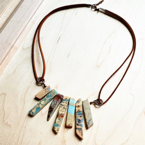 Bohemian Aqua Terra Leather Cord Necklace - The Charming Petite