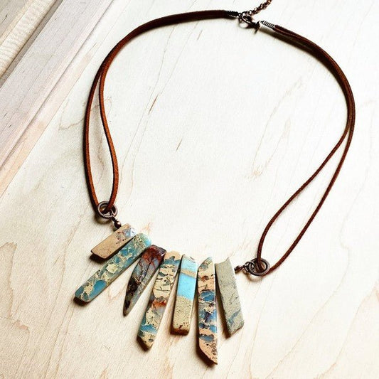 Bohemian Aqua Terra Leather Cord Necklace - The Charming Petite