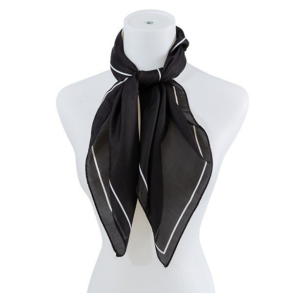 CHIC SATIN FASHION SQUARE NECK SCARF BLACK Front View - The Charming Petite