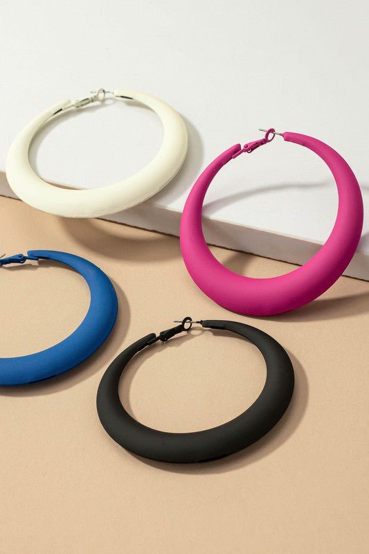 Large Color Coated Puffy Hoop Earrings - The Charming Petite